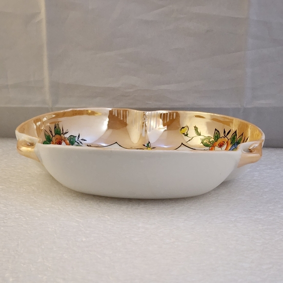 Vtg Peach Lusterware Hand Painted Floral Bowl - Picture 2 of 16